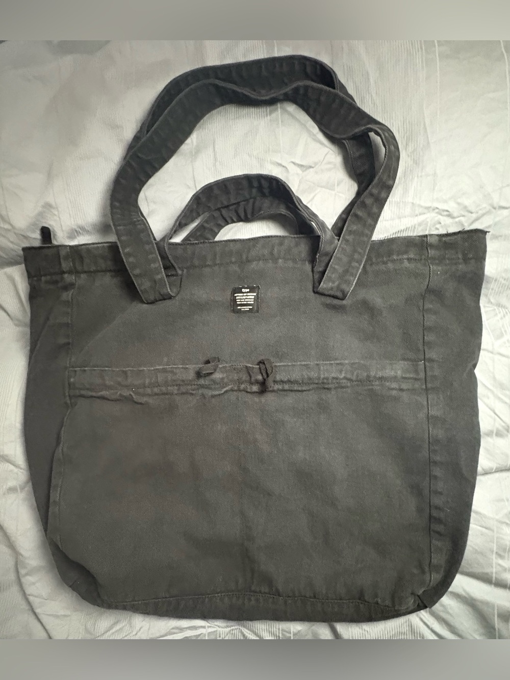 Cotton On Typo Wellness Tote Shoulder Bag Large Black Denim Zipper Pockets NICE